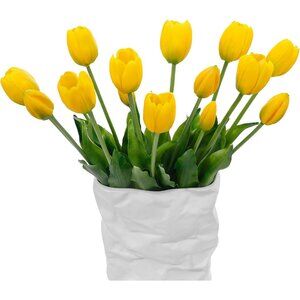 15-Pcs Yellow Artificial Flowers Faux Plastic Tulips Latex Garden Home Decor